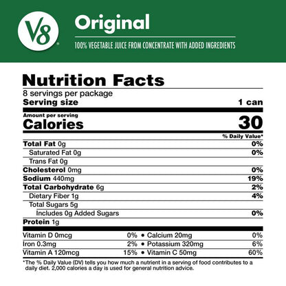 V8 100% Vegetable Juice 8pk 5.5oz Can