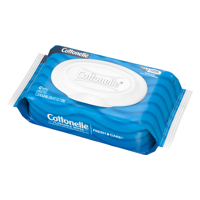 Cottonelle Fresh Care Flushable Wet Wipes, Adult Wet Wipes, 2 Flip-Top Packs, 42 Wipes Per Pack (84 Total Wipes)