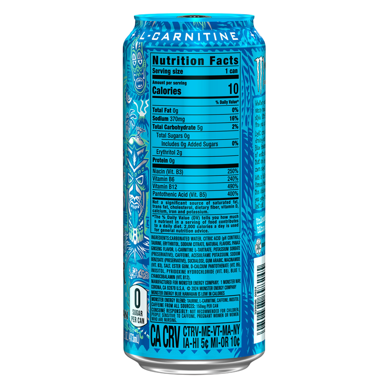 Monster Energy Ultra Blue Hawaiian Energy Drink 16oz Can