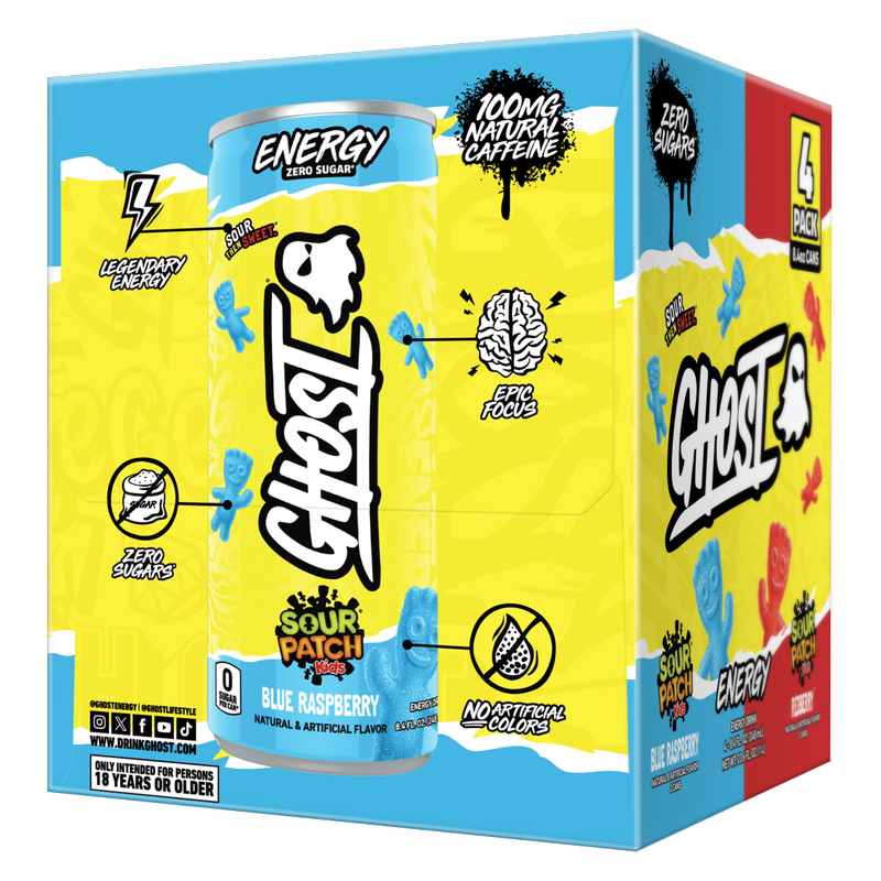 GHOST Energy Zero Sugar Sour Patch Kids Variety Pack 4pk 8.4oz Can