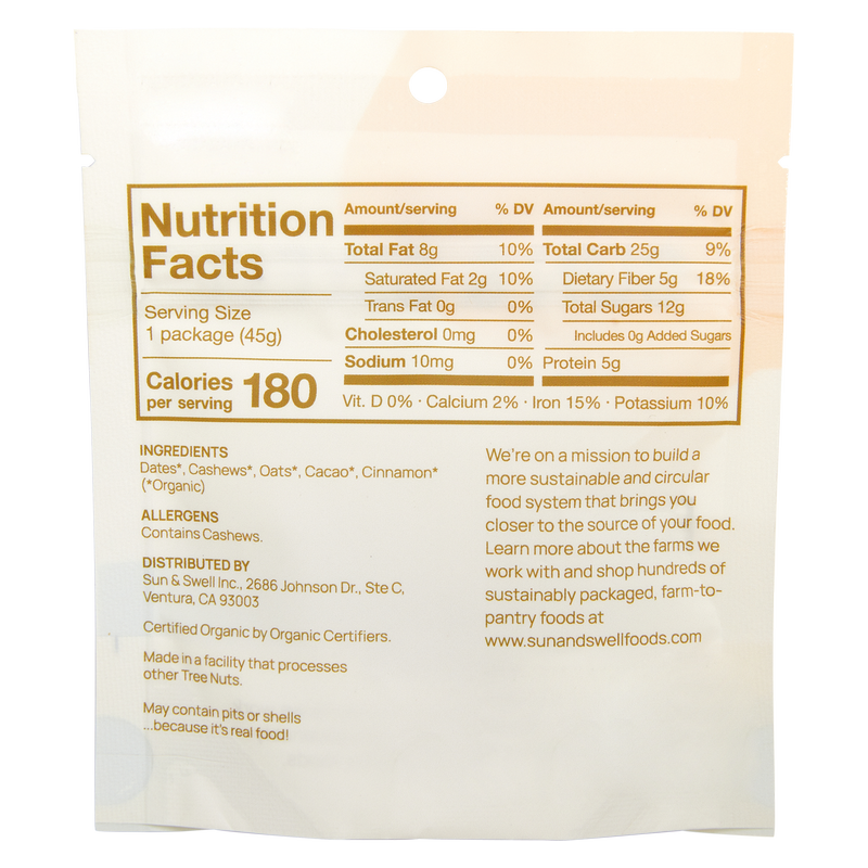 Sun & Swell Oatmeal Cacao Chip Energy Bites 1.6oz Bag