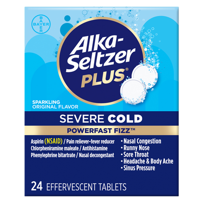 Alka-Seltzer Plus Powerfast Fizz Severe Cold Sparkling Original 24ct