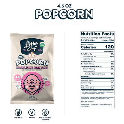 LesserEvil Organic Popcorn, Himalayan Pink Salt, 4.6oz