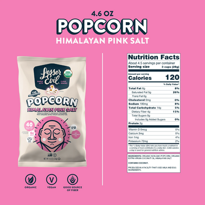 LesserEvil Organic Popcorn, Himalayan Pink Salt, 4.6oz