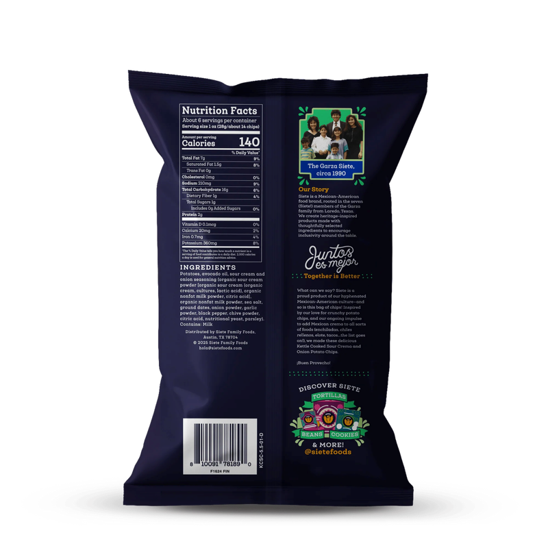 Siete Sour Crema & Onion Kettle Cooked Chips, 5.5 oz