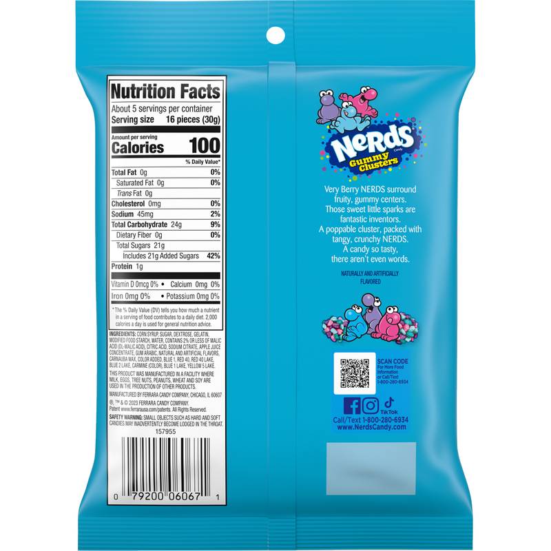 NERDS Gummy Clusters, Candy, Very Berry, Crunchy and Gummy, 5 oz