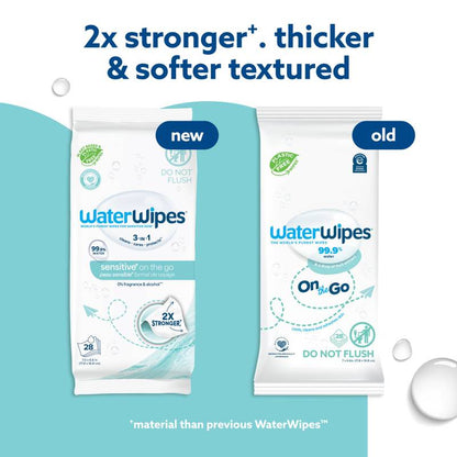 WaterWipes Sensitive+ On The Go Wipes, 3-In-1 Cleans, Cares, Protects, 99.9% Water, Unscented & Hypoallergenic Wet Wipes, 28 Count (1 Pack)