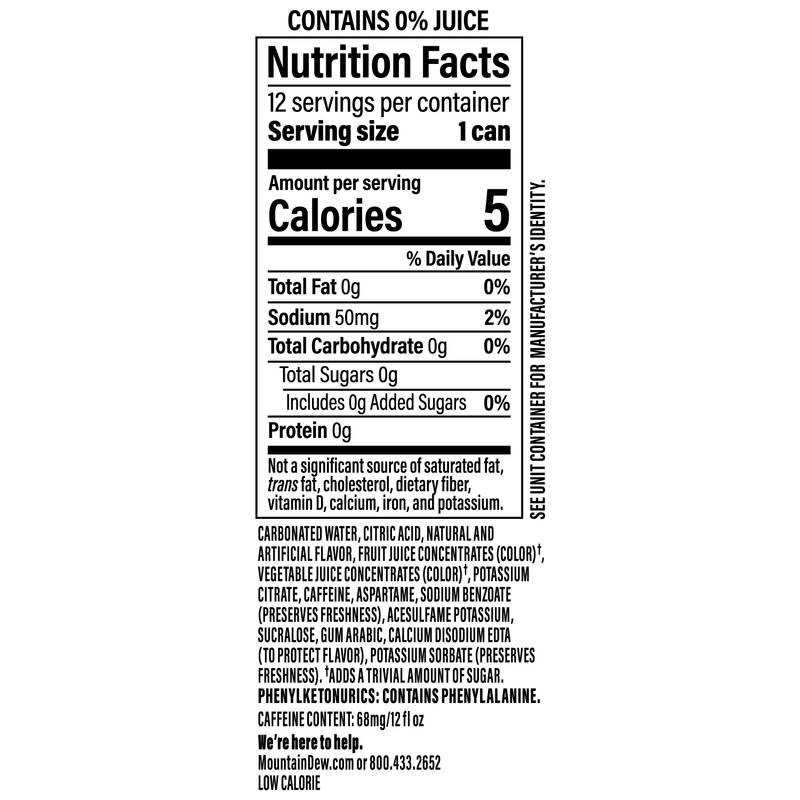 Mountain Dew Zero Sugar Baja Cabo Citrus Tropical Citrus Punch 12pk 12oz Can