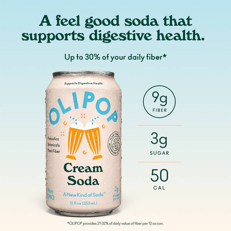 OLIPOP 9g Fiber Prebiotic Soda, Cream Soda, 12oz Can