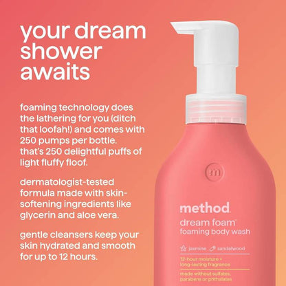 Method Foaming Body Wash, Jasmine & Sandlewood, 13.5oz