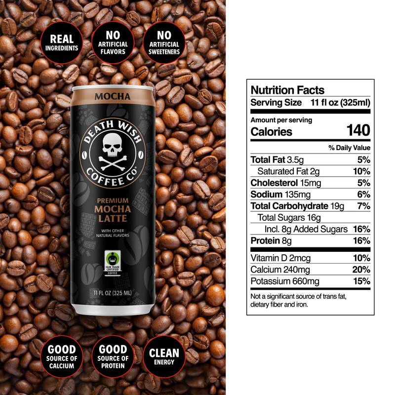 Death Wish Coffee Fair Trade Mocha Latte 11oz Can - Death Wish