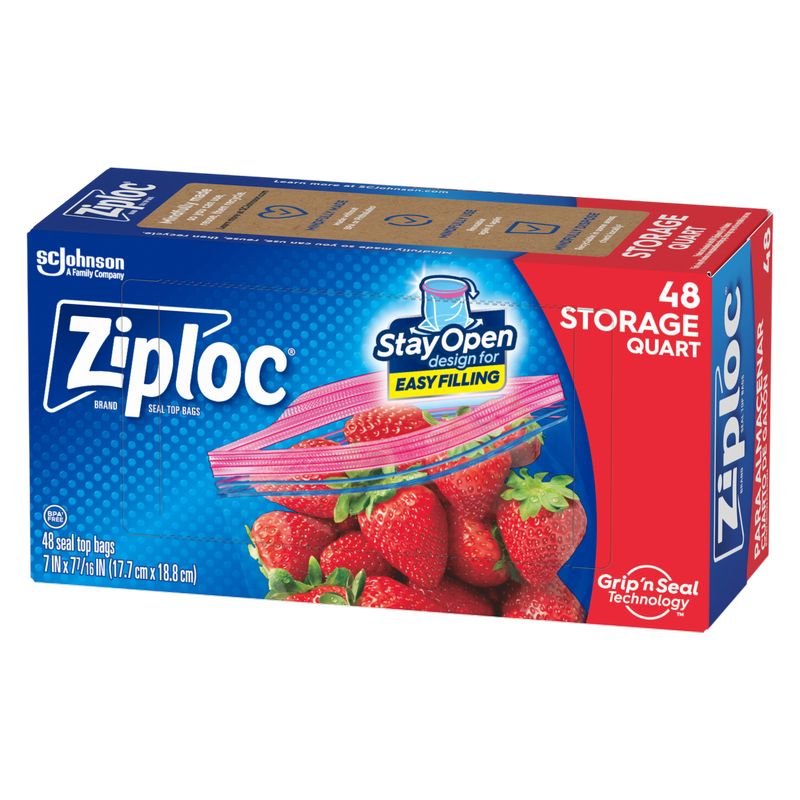 Ziploc Storage Bags, Quart, 48ct