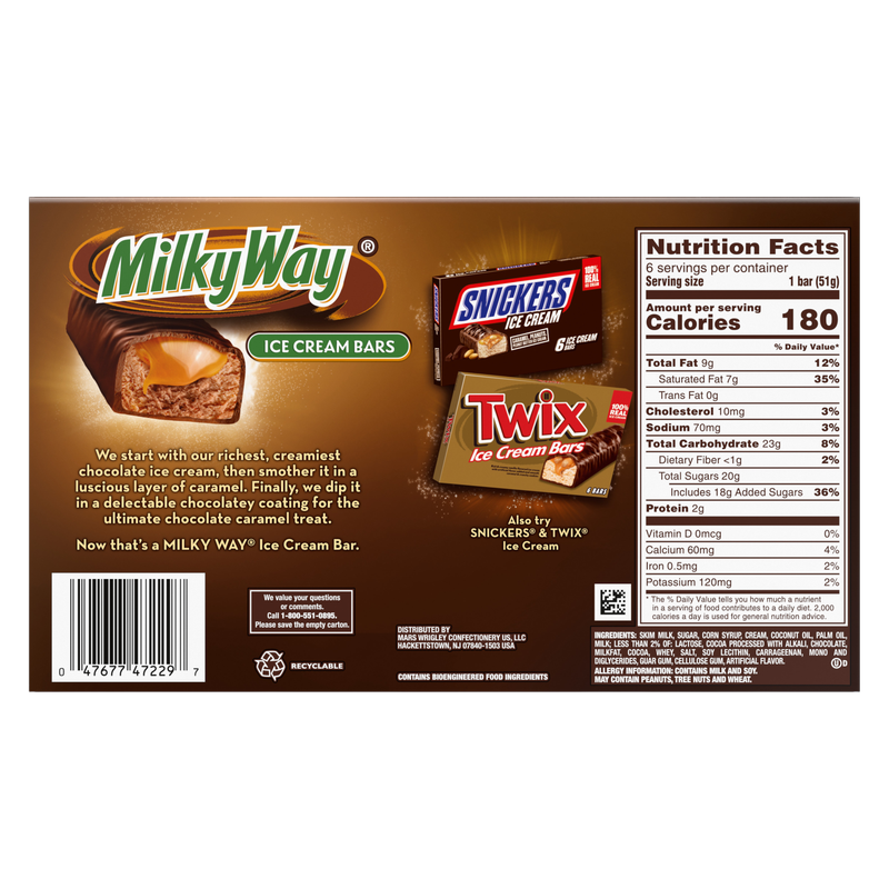 MILKY WAY Caramel and Chocolate Ice Cream Bars, 6 Pack, 2 Oz