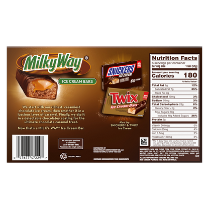 MILKY WAY Caramel and Chocolate Ice Cream Bars, 6 Pack, 2 Oz Bars