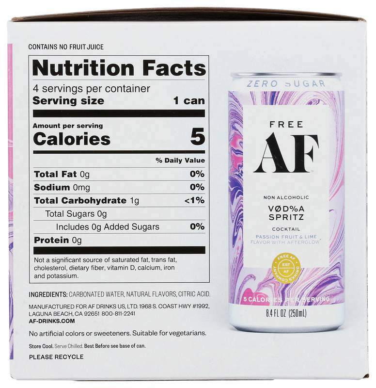 FREE AF Vodka Spritz 4pk 8.4oz Can - Free AF Drinks – BevMo!