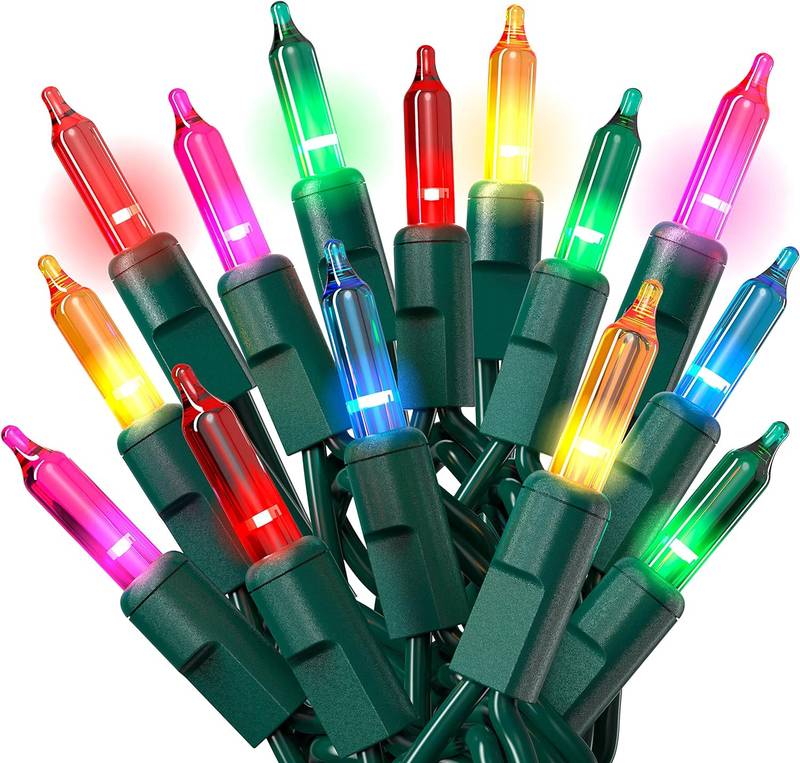 100 Multicolor String Lights with Green Wire