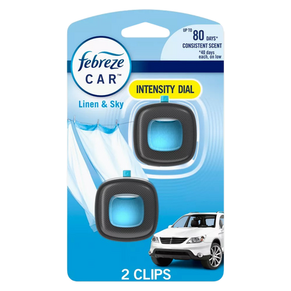Febreze Car Air Freshener, Automotive Vent Clip, Linen & Sky Scent, 2 Count