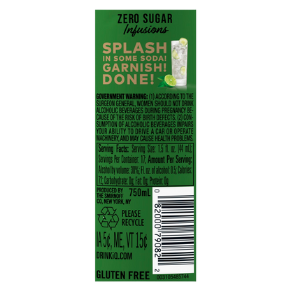 Smirnoff Zero Sugar Infusions Cucumber & Lime (Vodka Infused with Natural Flavors & Essence of Real Botanicals), 750 mL (60 Proof)