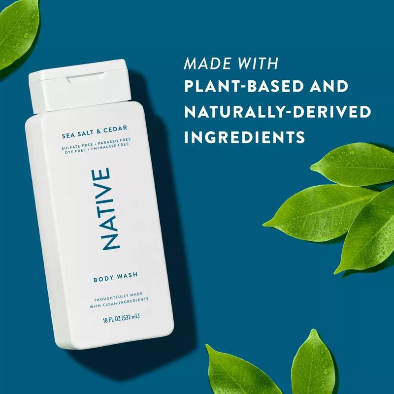 Native Body Wash, Sea Salt & Cedar, Sulfate Free, 18 oz
