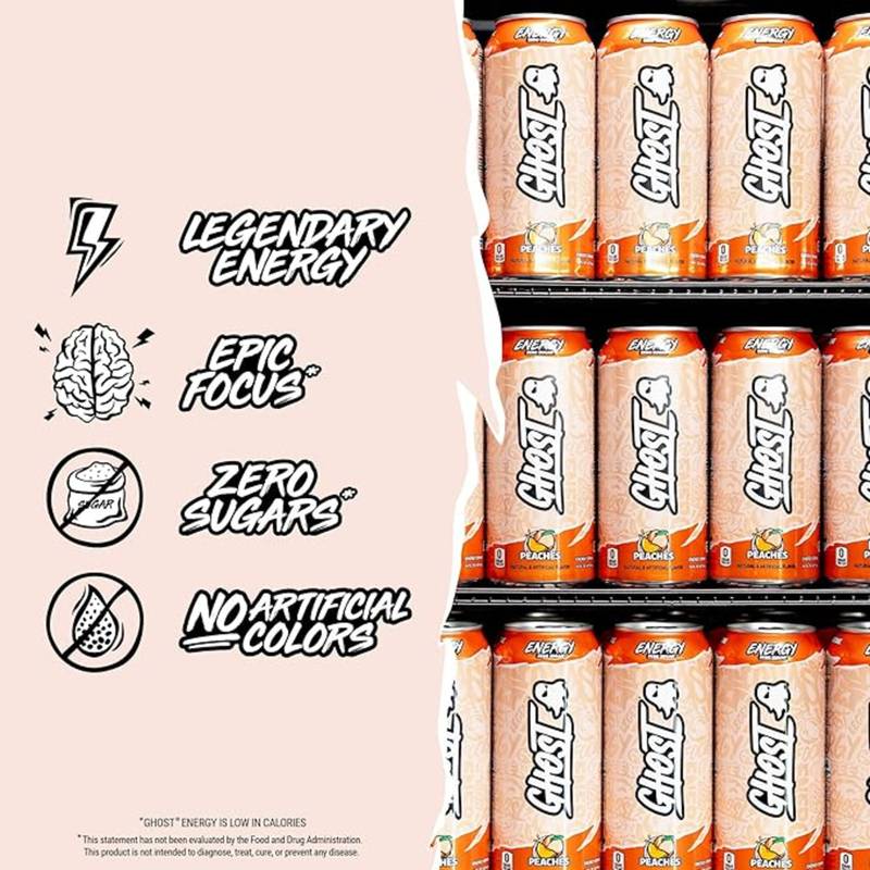 GHOST Energy Zero Sugar Peaches 16oz Can