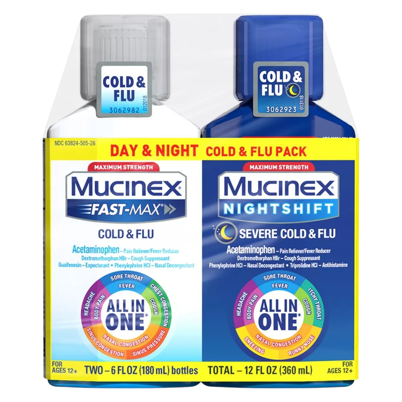 Mucinex Max Strength Cold & Flu Medicine, Day & Night Liquid 2 x 6oz