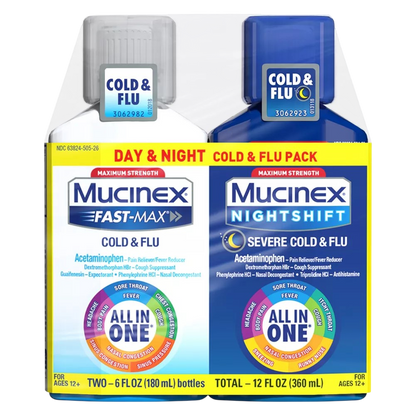 Mucinex Max Strength Cold & Flu Medicine, Day & Night Liquid 2 x 6oz
