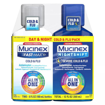 Mucinex Max Strength Cold & Flu Medicine, Day & Night Liquid 2 x 6oz