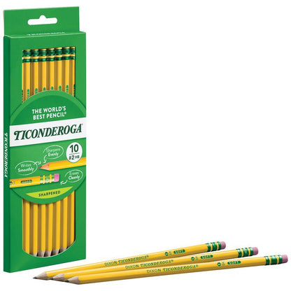 Ticonderoga #2 Pre-Sharpened Pencils, Yellow, 10 ct