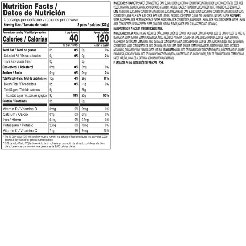 Outshine Strawberry, Lime, and Raspberry Frozen Fruit Pops, Variety Pack, 12ct