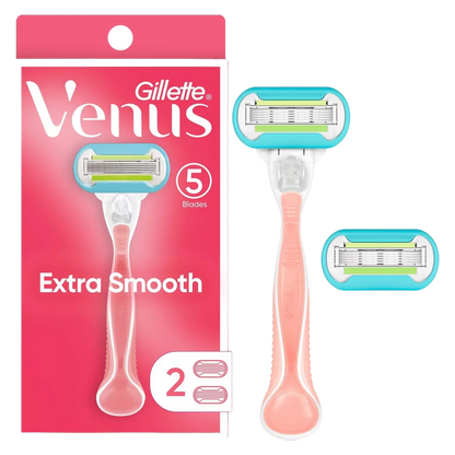 Gillette Venus Extra Smooth Pink Women's Razor Handle + 2 Blade Refills