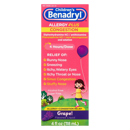 Children's Benadryl Allergy Plus Congestion Grape Flavor Liquid 4 oz