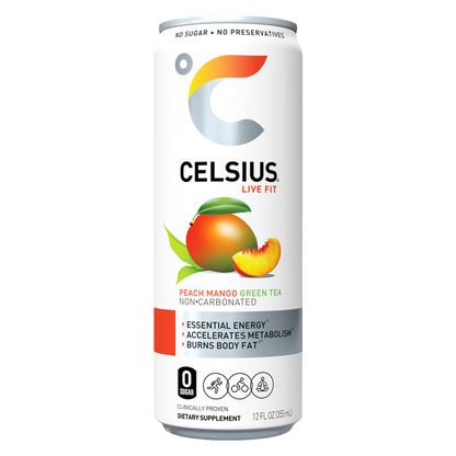CELSIUS Peach Mango Green Tea Essential Energy Drink 12oz Can
