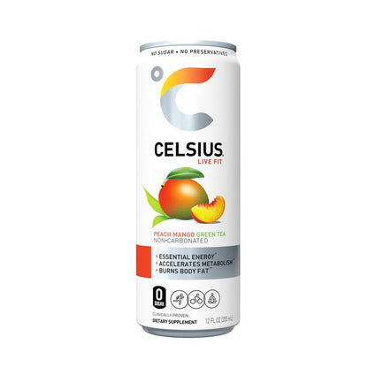 CELSIUS Peach Mango Green Tea Essential Energy Drink 12oz Can