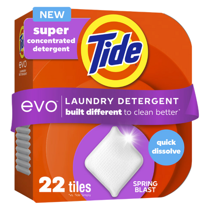 Tide Evo Laundry Detergent Tiles, Spring Blast 22ct