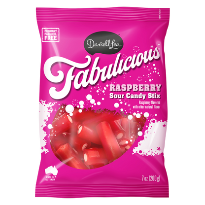 Darrell Lea Fabulicious Raspberry Sour Candy Stix, 7oz - Darrell