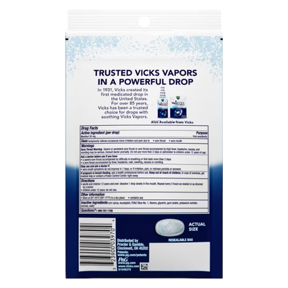 Vicks VapoCool Severe Max Strength, Medicated Sore Throat Drops, 18ct, Menthol