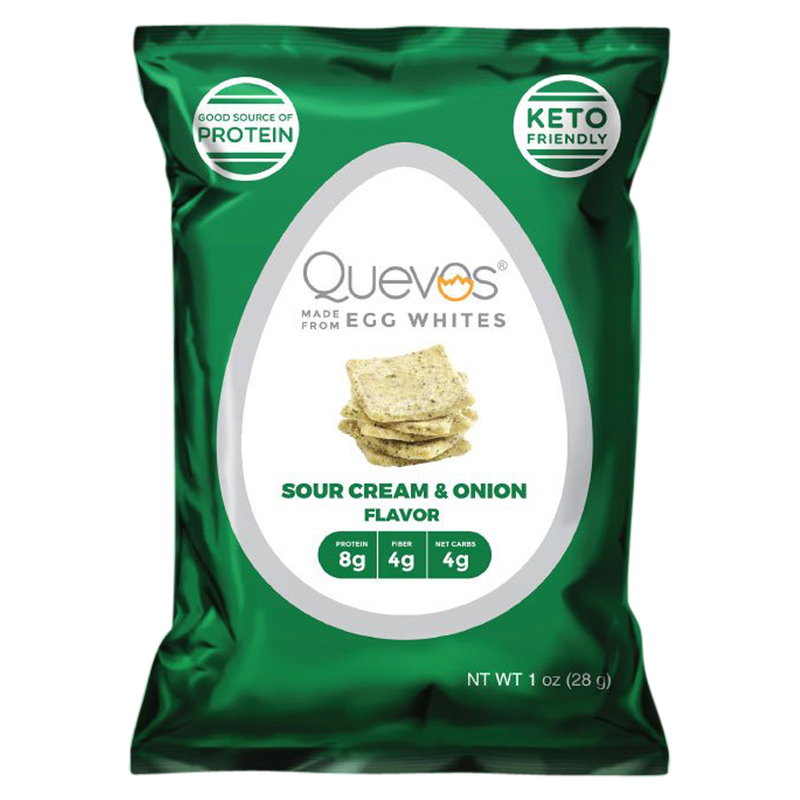 Quevos Sour Cream and Onion Egg White Chips 1oz Bag