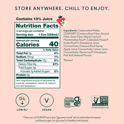 Olipop Strawberry Vanilla 4pk 12oz Can - XL Shelf Stable