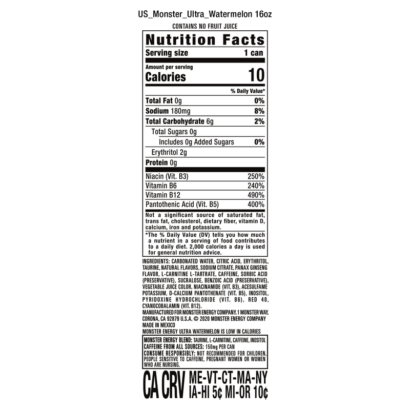 Monster Ultra Watermelon 24pk 16oz can- XL