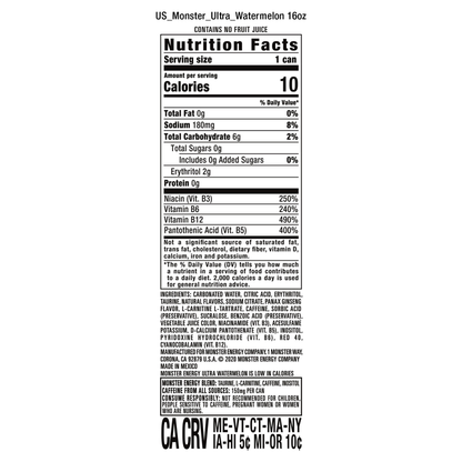 Monster Ultra Watermelon 24pk 16oz can- XL