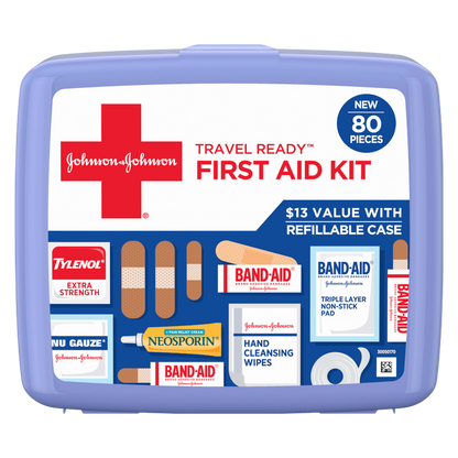 Johnson & Johnson Travel Ready First Aid Kit, 80 Pieces