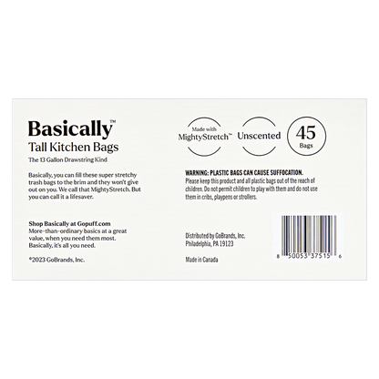 Basically 45ct MightyStretch 13 Gallon Tall Kitchen Bags