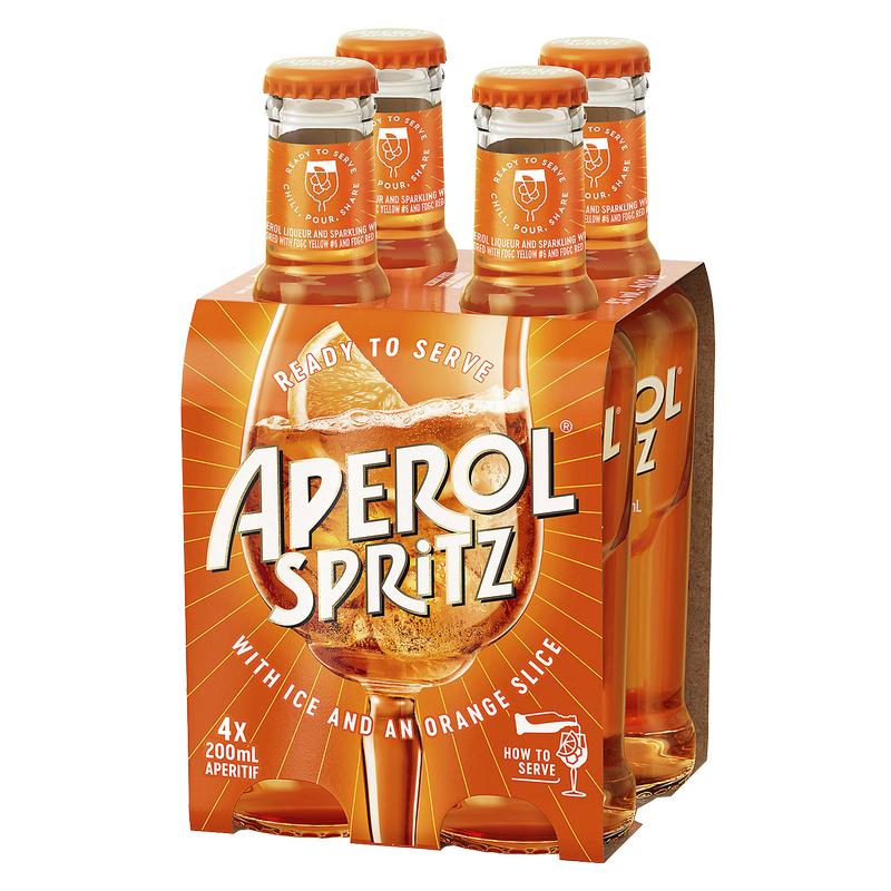 Aperol Spritz 4pk 200ml 9% ABV - Aperol BevMo! Aperol Spritz 4pk 200ml 9% ABV - Aperol BevMo!