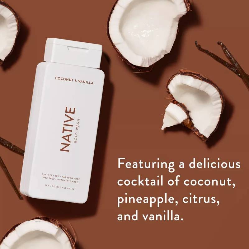 Native Body Wash, Coconut & Vanilla, Sulfate Free, 18 oz