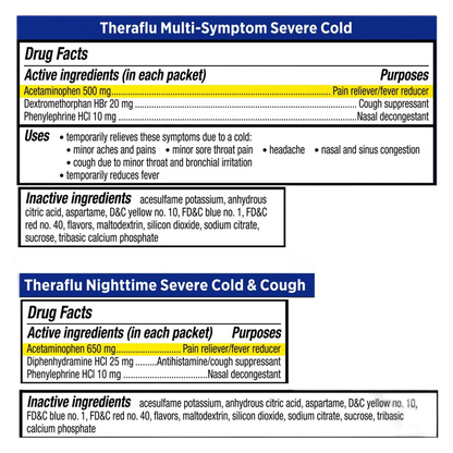 Theraflu Green Tea & Honey Lemon Multi-Symptom Severe Cold Relief Powder 12ct