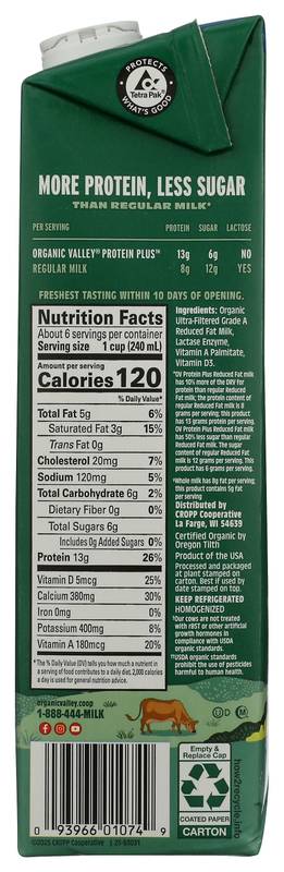 Organic Valley Protein+ 2% Milk 48oz Ctn