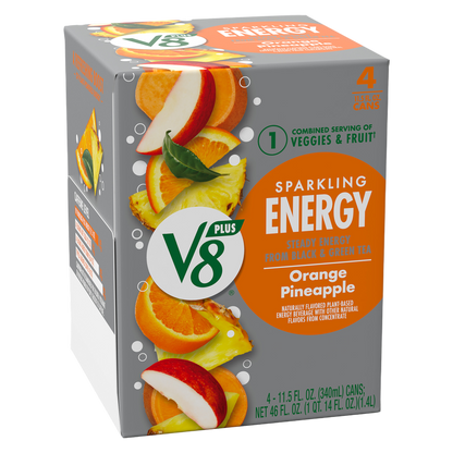 V8 Plus Energy Sparkling Orange Pineapple 4pk 11.5oz Can - V8 – BevMo!