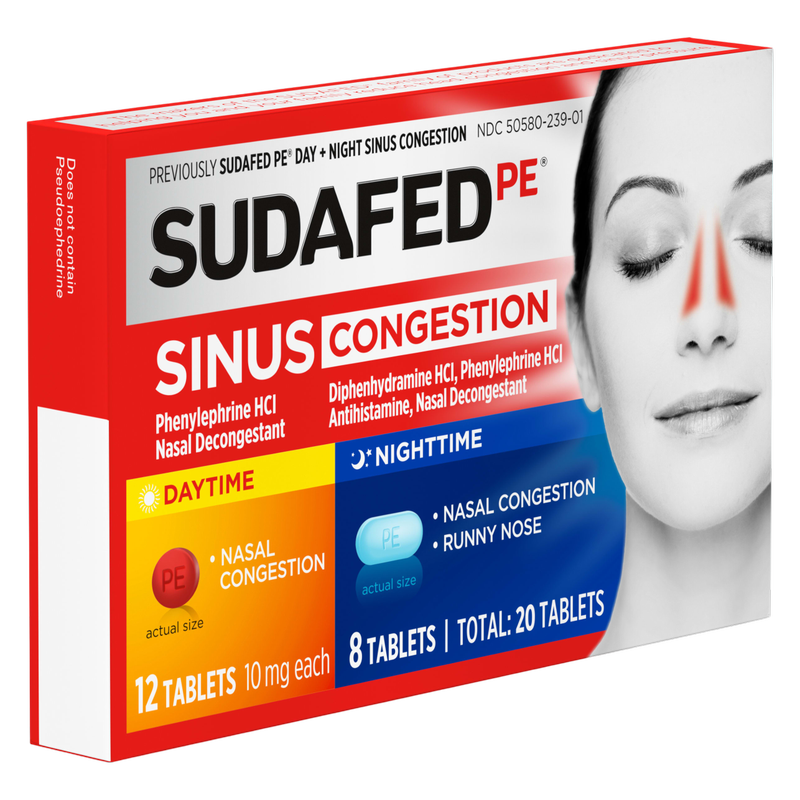Sudafed PE Sinus Congestion Day + Night Tablets, 20 Count