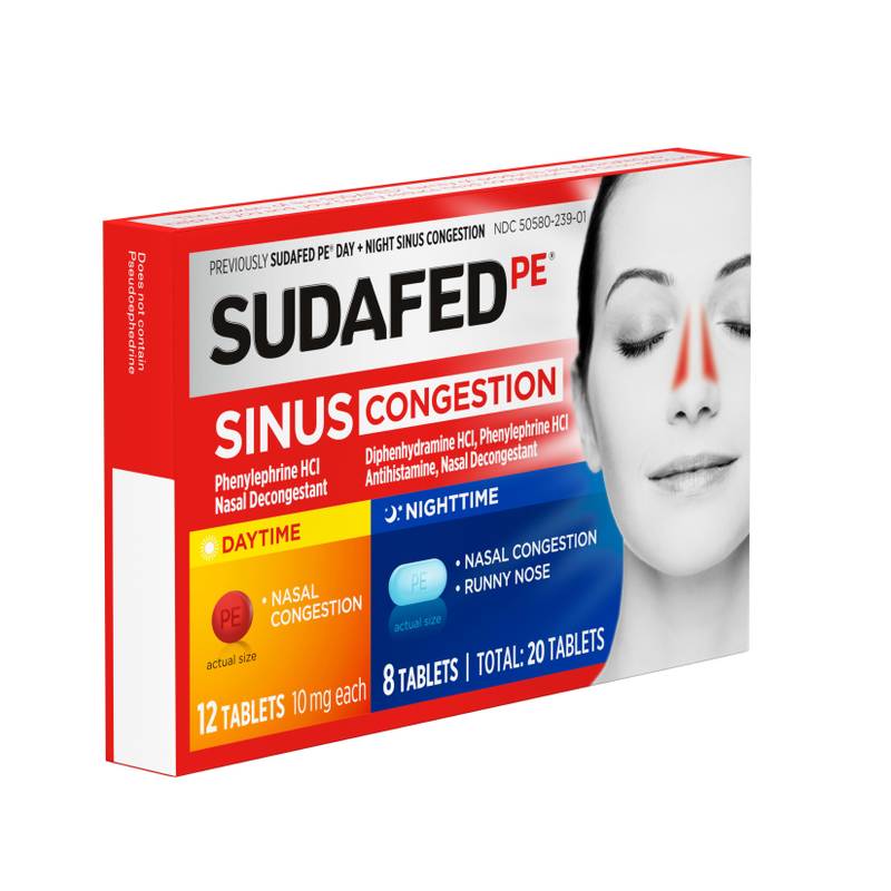 Sudafed PE Sinus Congestion Day + Night Tablets, 20 Count