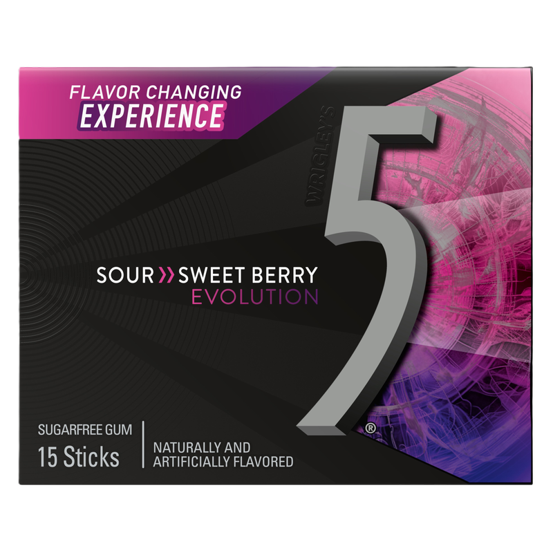 5 GUM Evolution Sour to Sweet Berry Sugar Free Chewing Gum, 15-Stick Pack